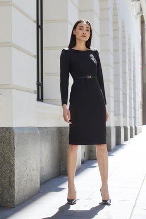 Charlene Tailored Long Sleeve Dress - Black Stretch