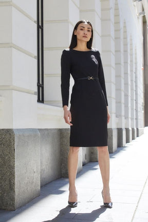 Charlene Tailored Long Sleeve Dress - Black Stretch Charlene Tailored Long Sleeve Dress - Black Stretch