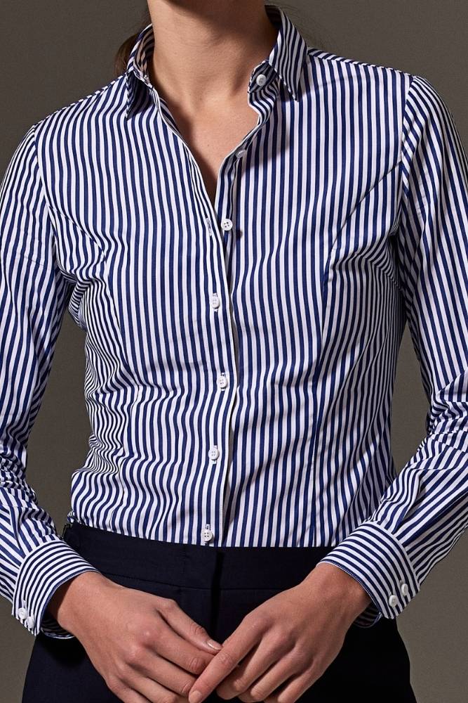 Victoria Classic Shirt - Navy Stripe Cotton