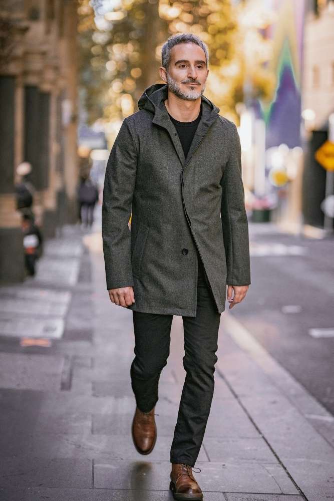 Carneby Hooded Coat - Olive Flannel Tech Wool