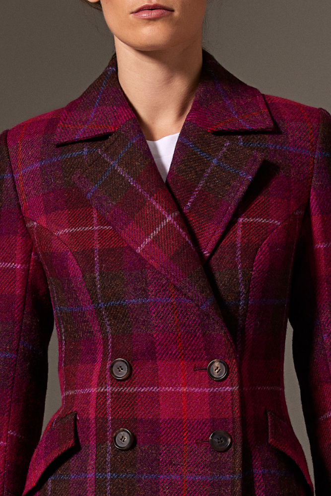 Audrey Coat - Multi Colour Check Harris Tweed