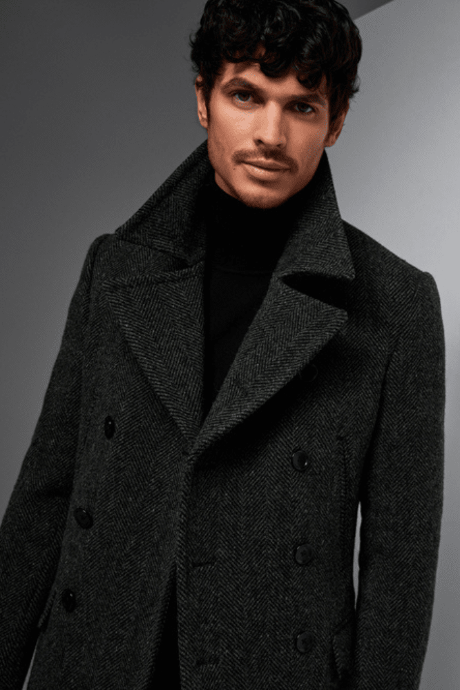 Sergeant Pea Coat - Olive Herringbone Wool