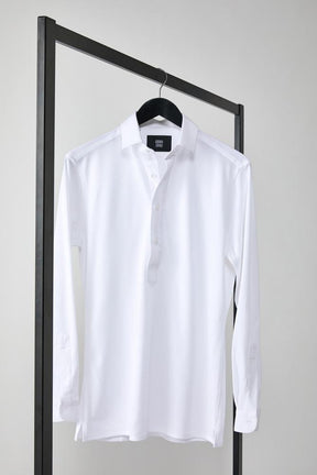 Magnus Long Sleeve Polo Shirt - White Cotton Pique