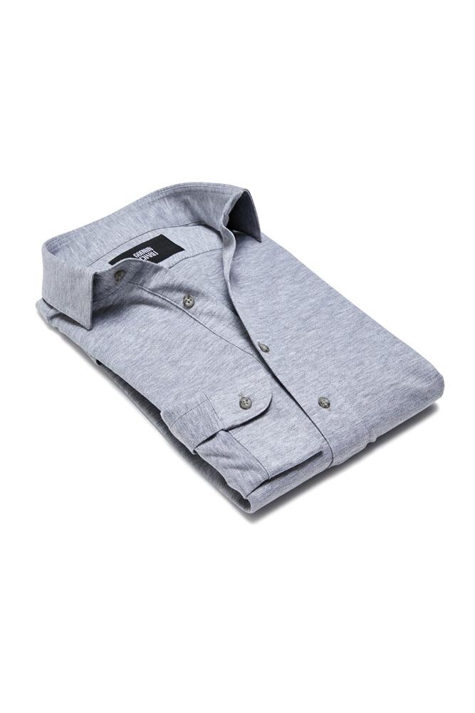 Magnus Long Sleeve Polo Shirt - Grey Cotton Pique
