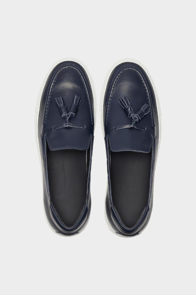 GCY23 Tassel Loafer - Navy Leather with White Sole