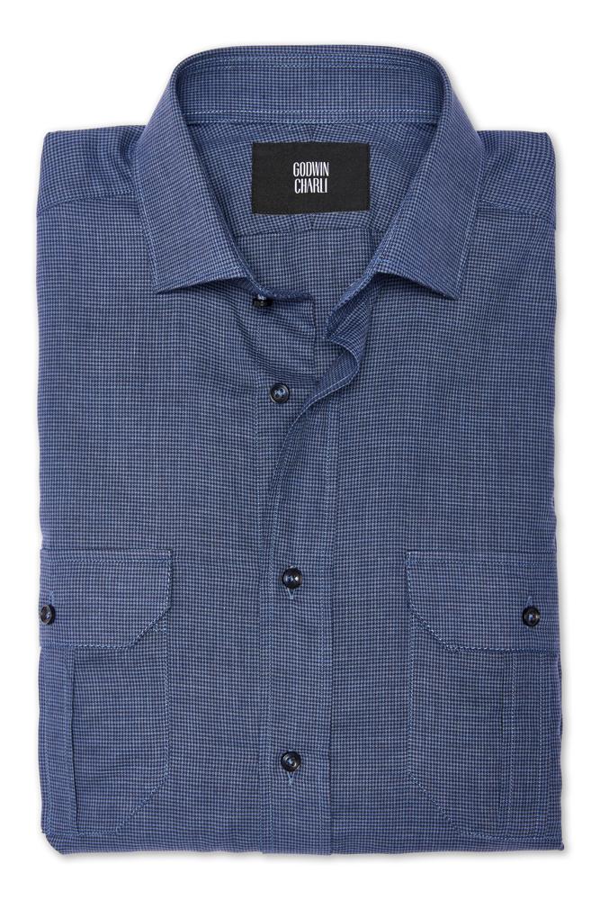 Franco Shirt - Blue Baby Houndstooth Cotton Casual Shirt