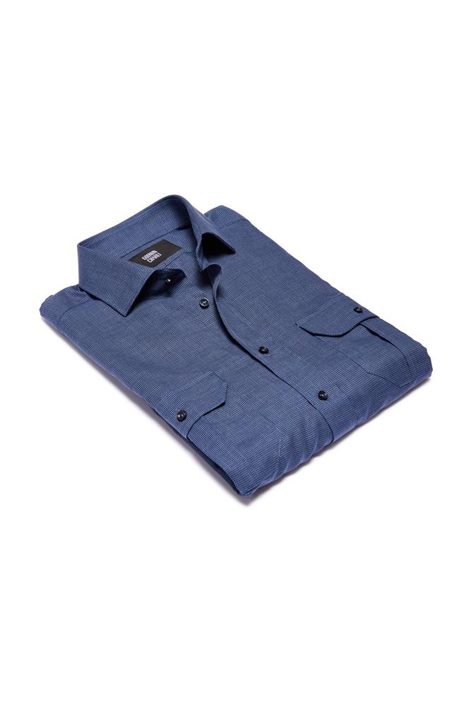 Franco Shirt - Blue Baby Houndstooth Cotton Casual Shirt