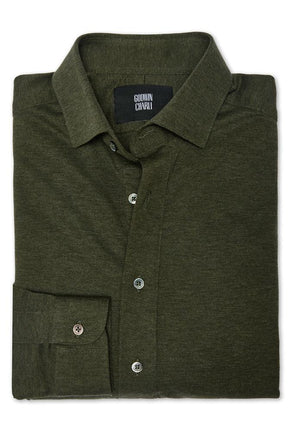 Magnus Long Sleeve Polo Shirt - Olive Cotton Pique
