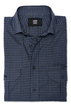 Franco Shirt - Blue Cotton Casual Check Shirt
