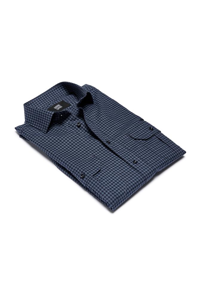 Franco Shirt - Blue Cotton Casual Check Shirt