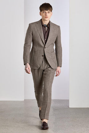 The Havana Suit - Light Brown Pinstripe Linen