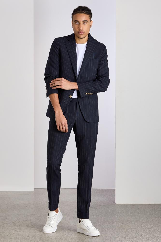 The Liam Suit - Navy Chalk Stripe Tropical Wool