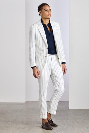 The Greyson Suit - White and Navy Pinstripe Linen