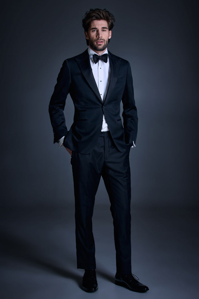 black suit blue tie