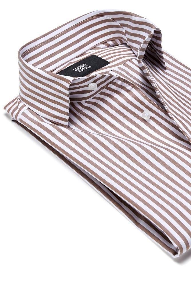 Cooper Shirt  - One Piece Collar Brown Stripe