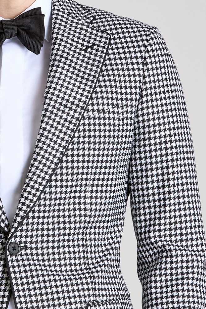 Aiden Cocktail Jacket - Black and White Houndstooth Wool 491