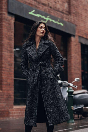 Alessia Coat - Black And White Herringbone