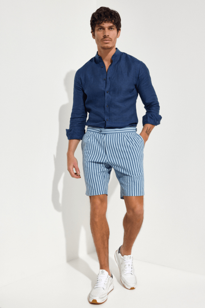 Oliver Casual Shorts - Blue Stripe Seersucker