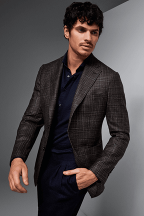 Liam Sports Jacket - Brown and Navy Check Wool