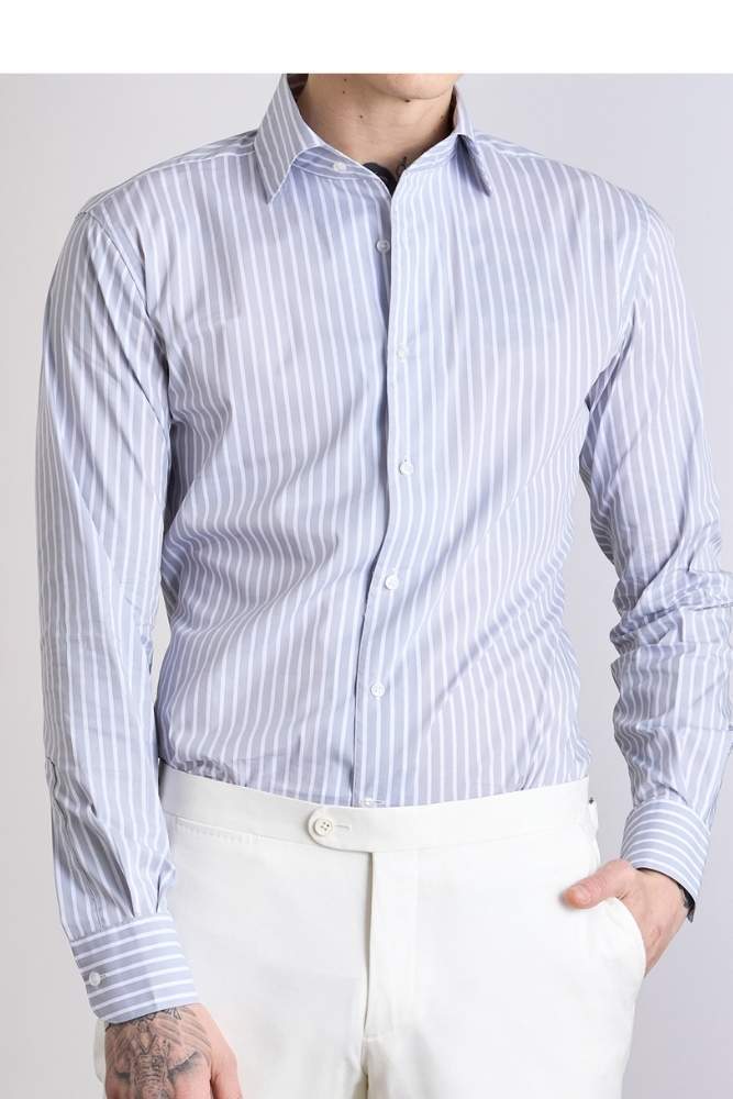Cooper Shirt  - One Piece Collar Grey with White Stripe Cotton