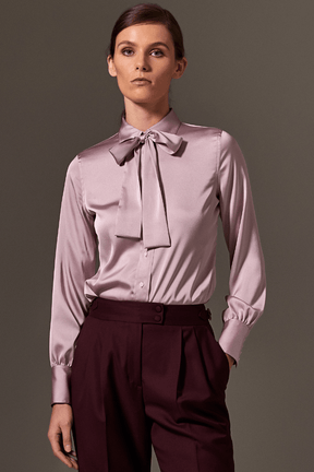 Blakely Pussy Bow Blouse - Musk Silk Stretch