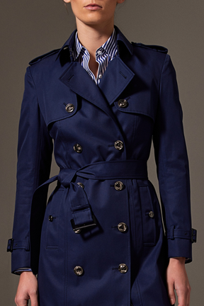 Martina (Long) Trench Coat - Blue Cotton Gabardine