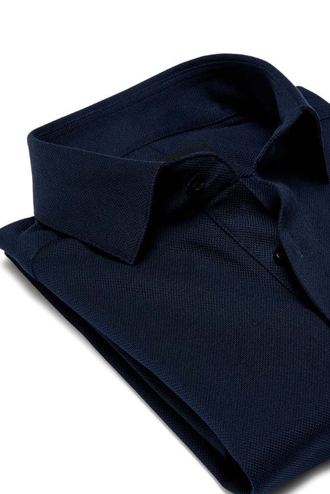 Magnus Short Sleeve Polo Top - Navy Cotton Pique
