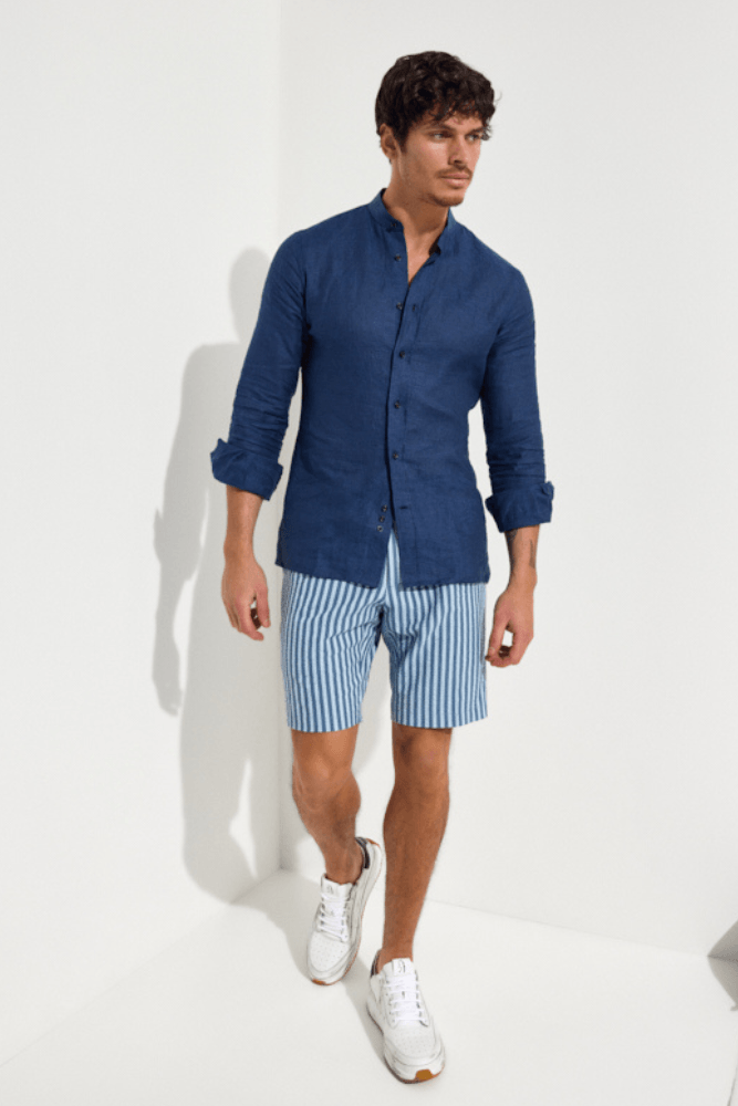 Oliver Casual Shorts - Blue Stripe Seersucker