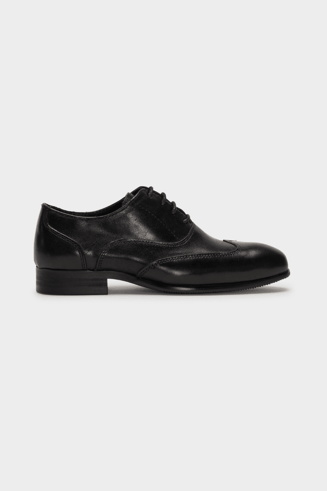 Billy Wingtip Lace-Up Shoes  - Black Leather for Kids