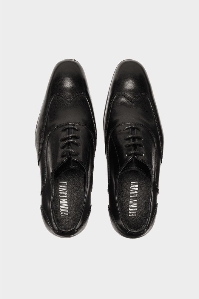 Billy Wingtip Lace-Up Shoes  - Black Leather for Kids