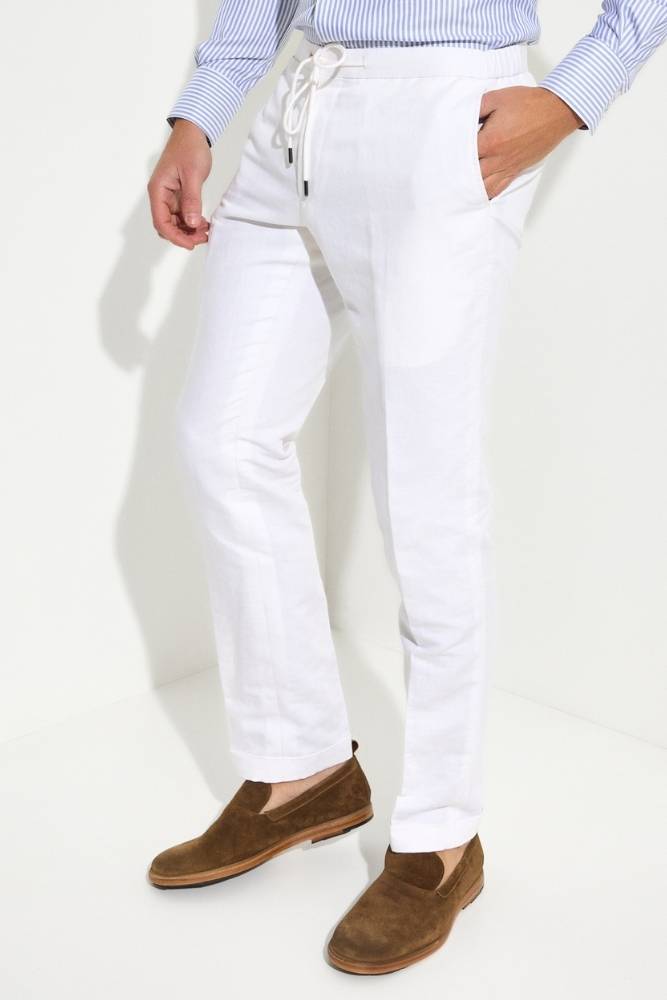 Blair Trouser - White Linen Cotton Stretch