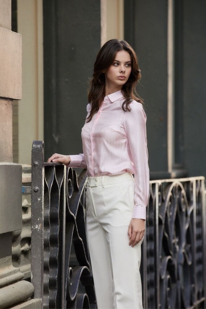 Bella Silk Shirt - Candy Pink Stripe