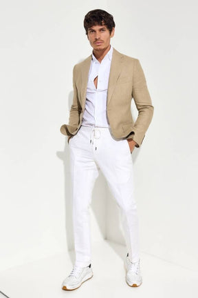 Blair Trouser - White Linen Cotton Stretch