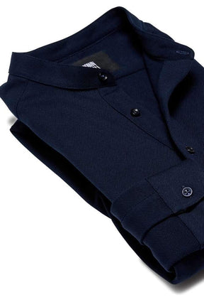 Riccardo Long Sleeve Polo Top - Navy Cotton Pique