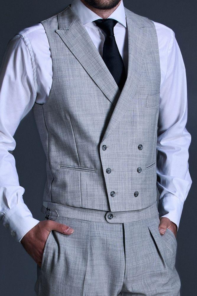 Harry DB Waistcoat - Light Grey Tropical Wool