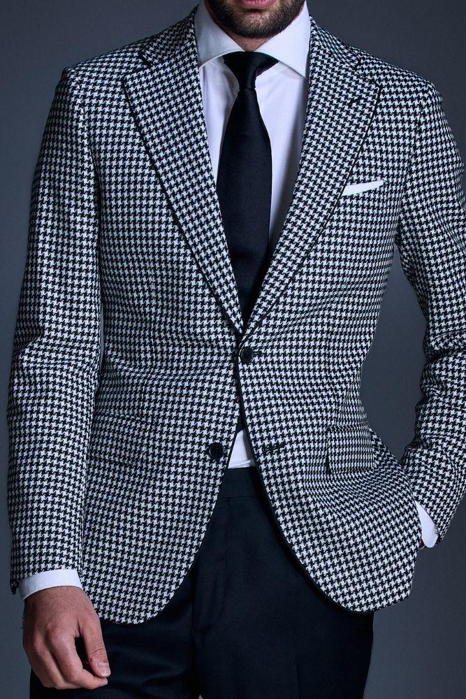 Aiden Cocktail Jacket - Black and White Houndstooth Wool 491