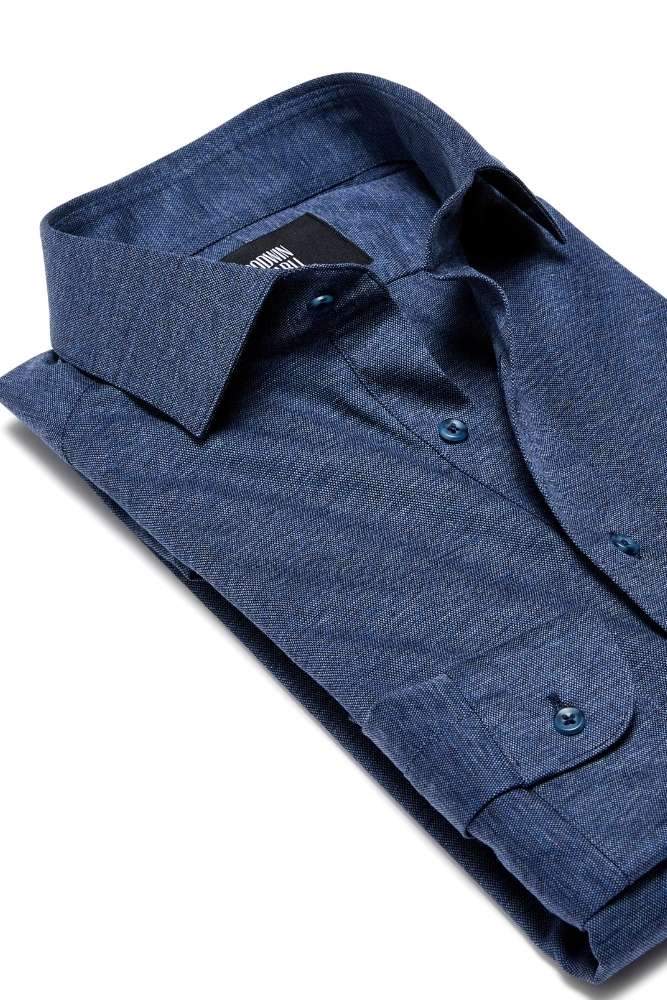 Magnus Long Sleeve Polo Shirt - Denim Cotton Pique