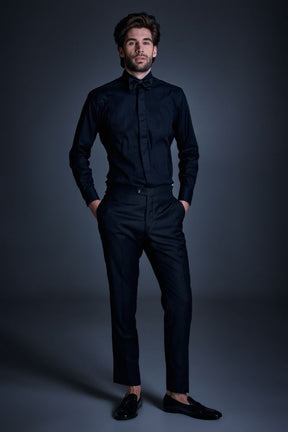 Kingsley Tuxedo Trouser - Black Wool 004