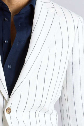 The Greyson Suit - White and Navy Pinstripe Linen