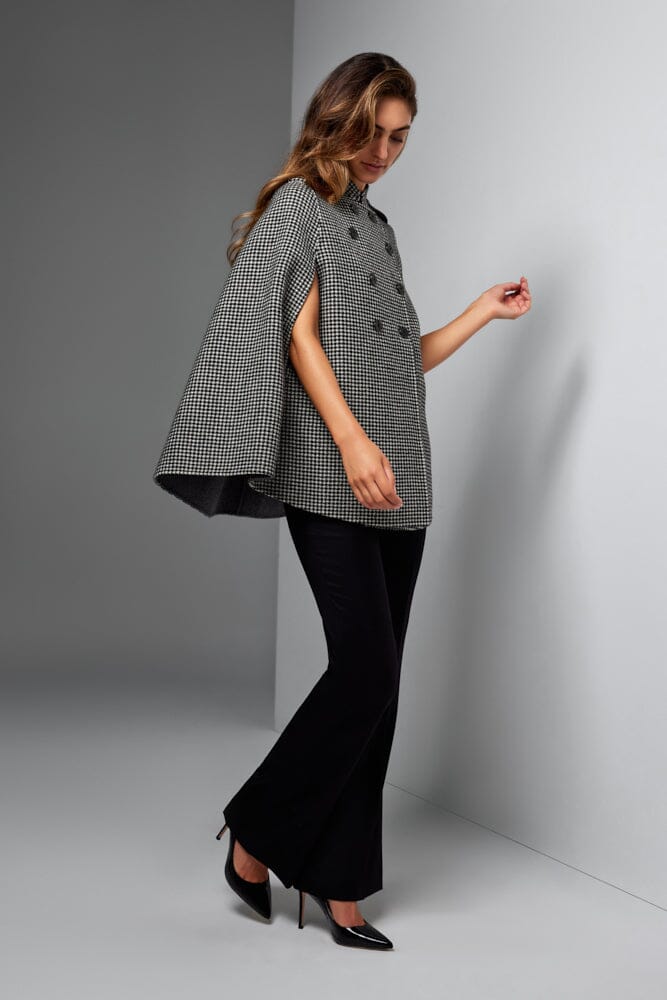 Juliana Cape - Black and White Houndstooth Double Faced Wool