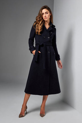 Caterina Wool Trench Coat - Navy Wool