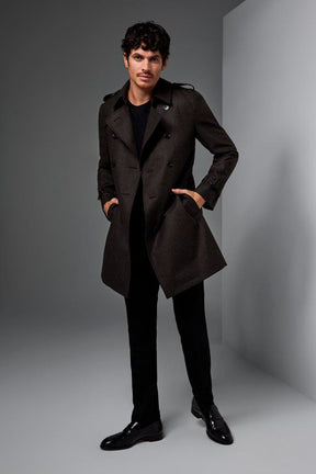 Theodore Trench Coat -  Dark Brown Wool Tech