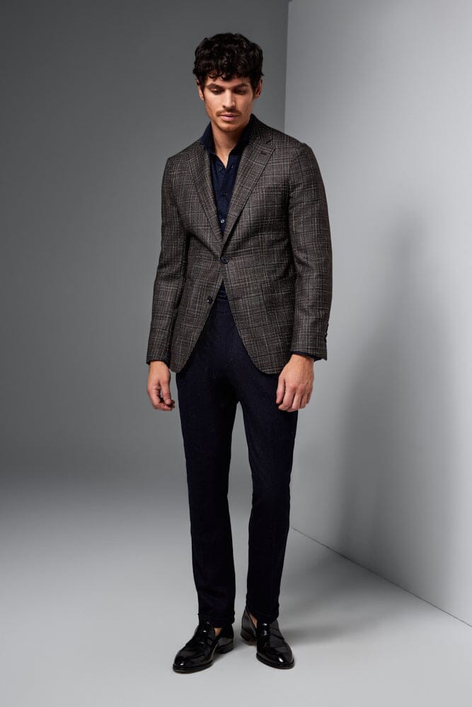 Liam Sports Jacket - Brown and Navy Check Wool