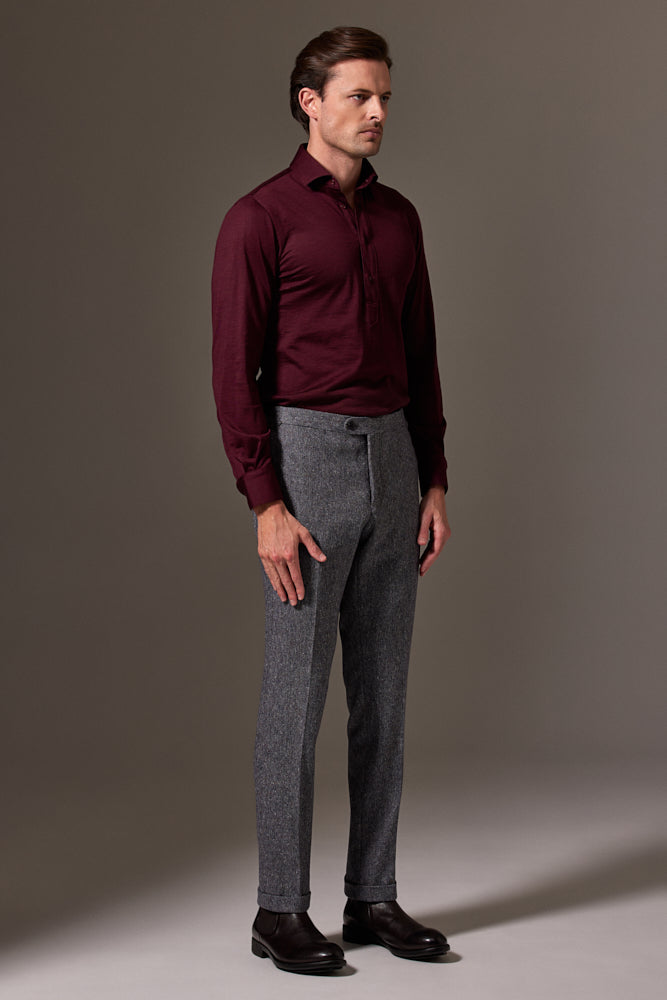 Burgundy Long Sleeve Polo Shirt in Pure Australian Merino Wool