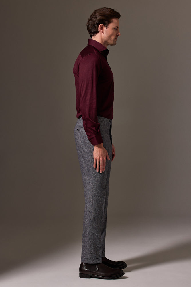 Magnus Long Sleeve Polo Shirt - Burgundy Merino Wool