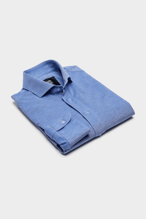 Magnus Long Sleeve Polo Shirt - Blue Cotton Pique