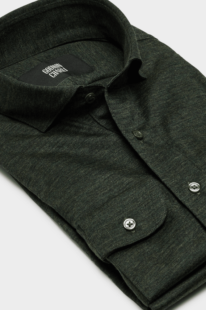 Magnus Long Sleeve Polo Shirt - Olive Merino Wool