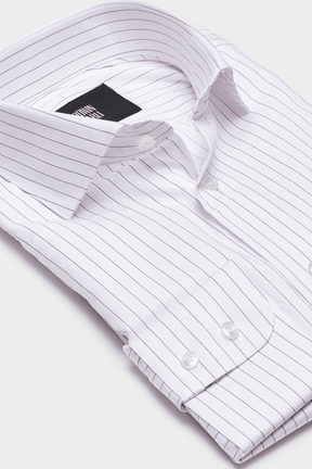 Pilot (BC) Shirt - White with Narrow Red Stripe Cotton