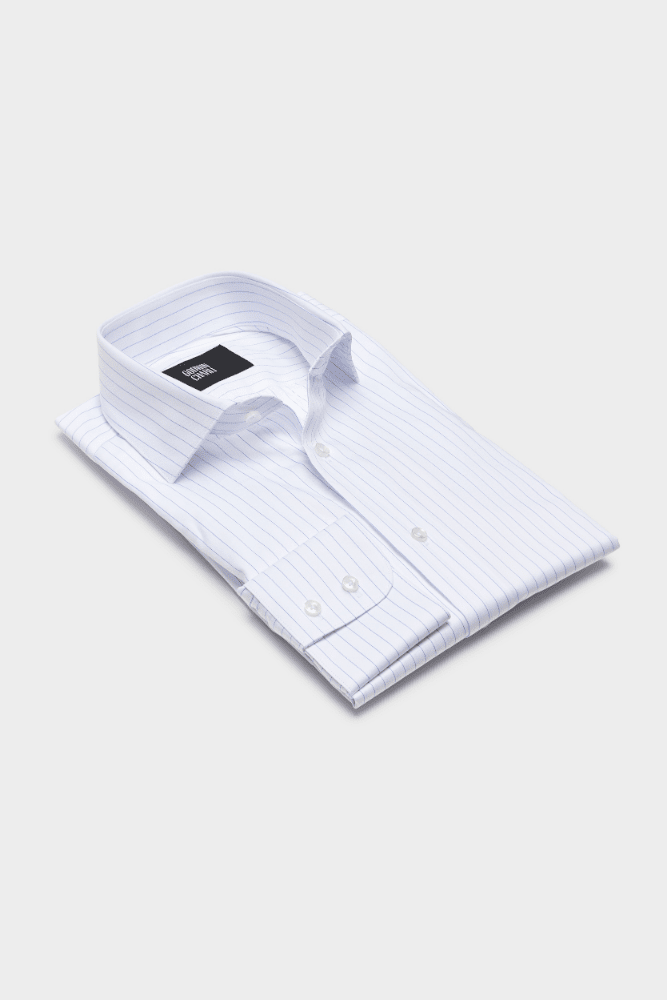 Pilot (BC) Shirt - White with Narrow Blue Stripe Cotton