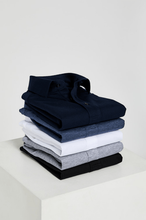 Magnus Long Sleeve Polo Shirt - Navy Cotton Pique